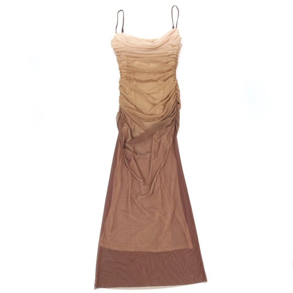 NWT Zara Ombre Sheer Mesh Ruched Corset Boned Midi Brown Large 90s Clean Girl